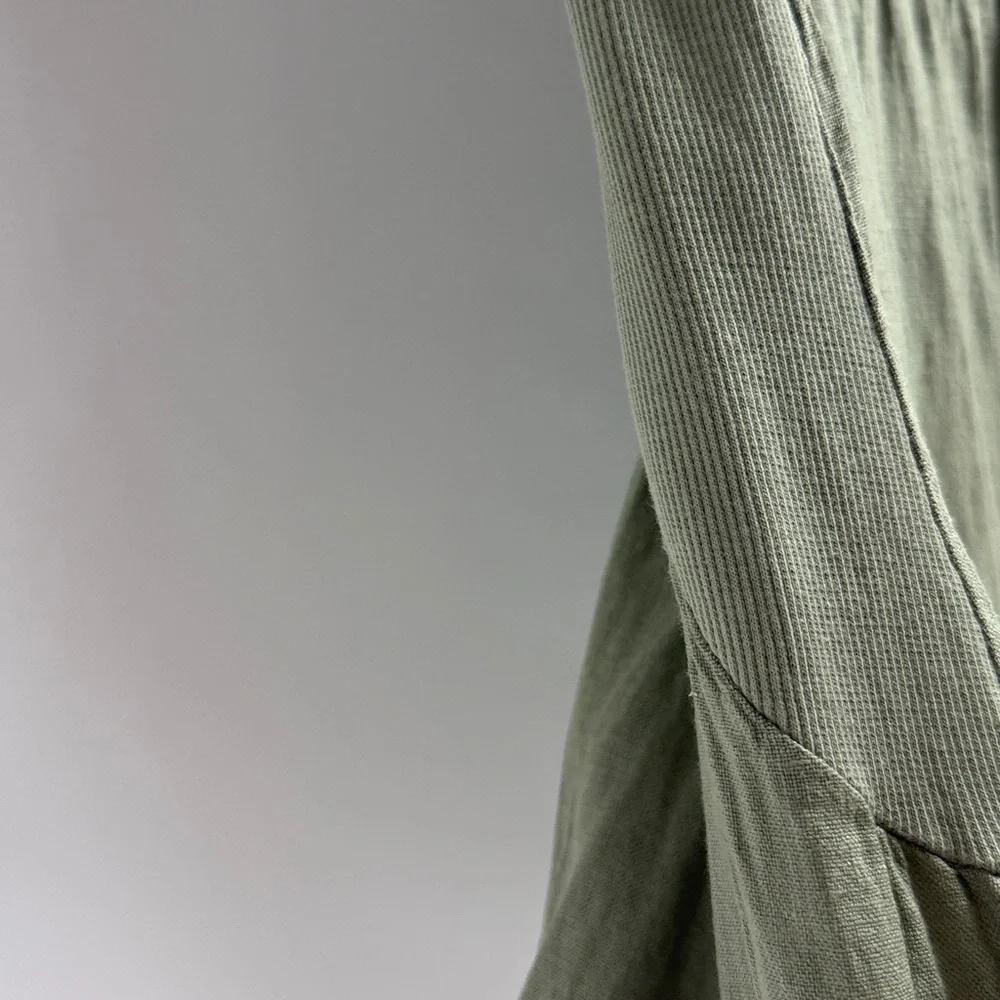 Lana Tomei Linen dress made in Italy sleeveless embroidered sage green classic